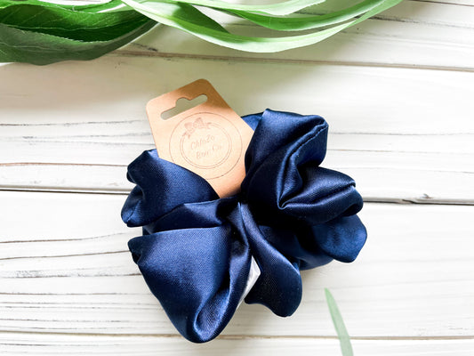 Navy Satin Scrunchie