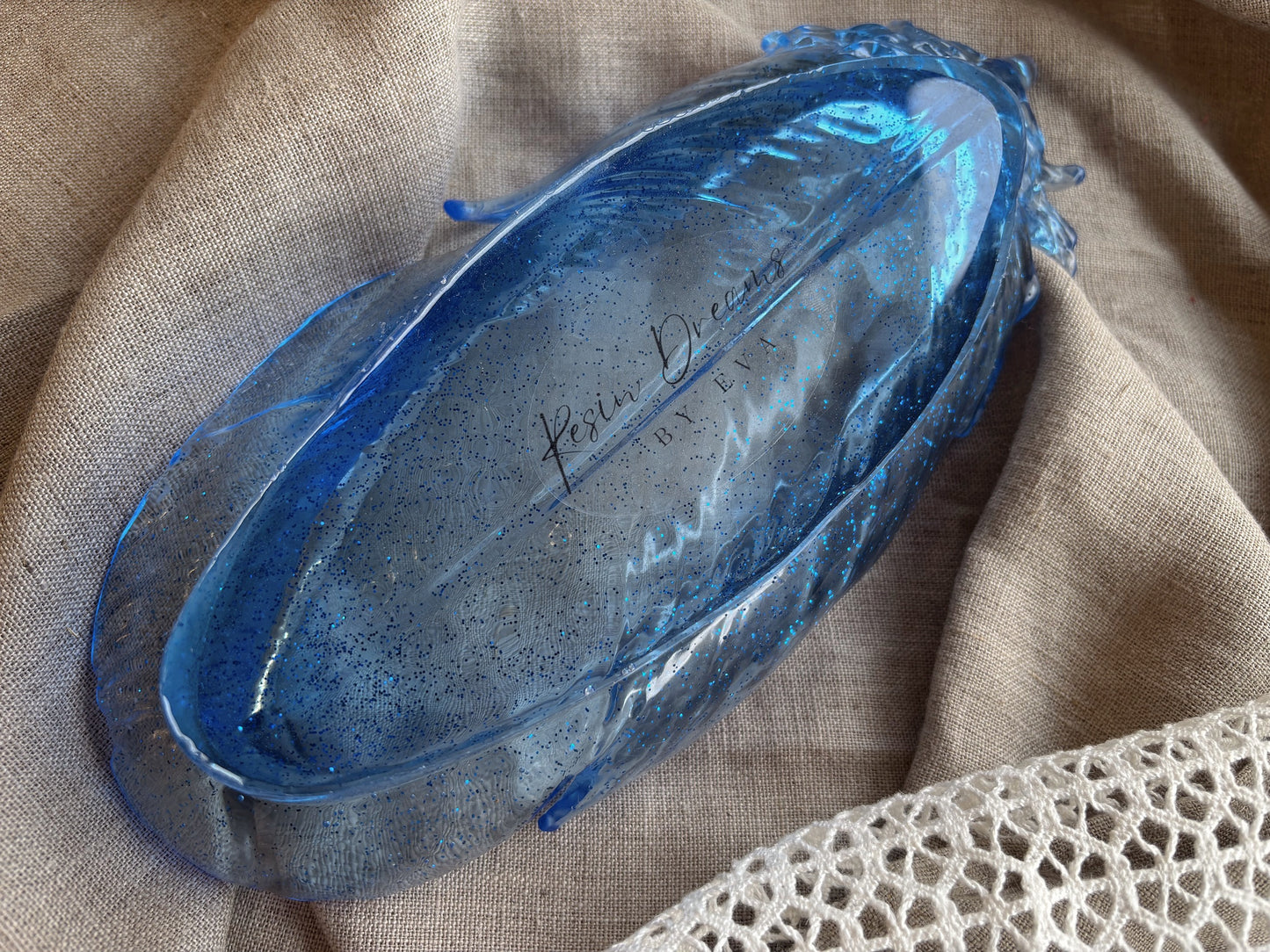 Resin Epoxy Feather in Blue