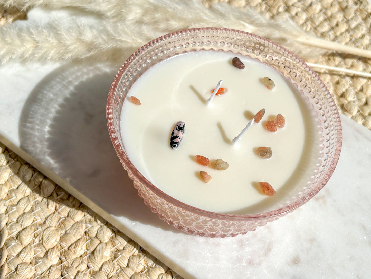 Pink Bowl Candle With Crystals